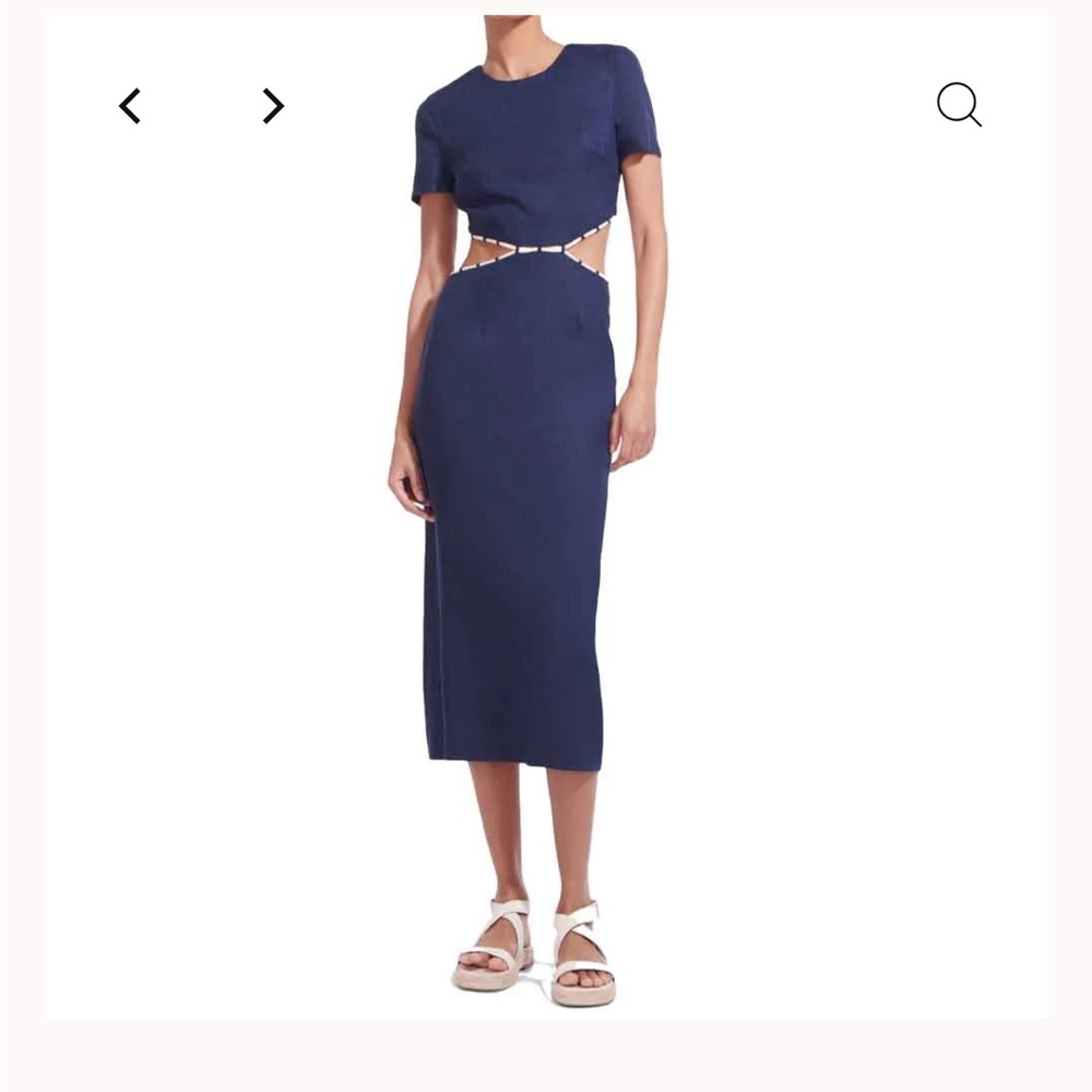 STAUD Matteo Linen Dress Navy White